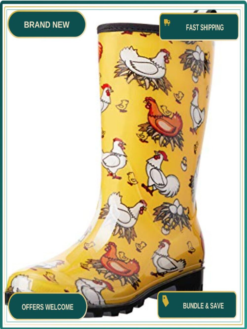 Women's Waterproof Mid Calf Garden Rain Boots PVC Rubber Pull-On